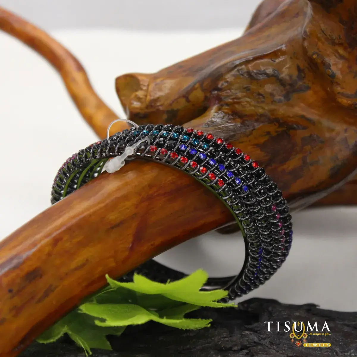 Black Polish Multicolor AD Bangles